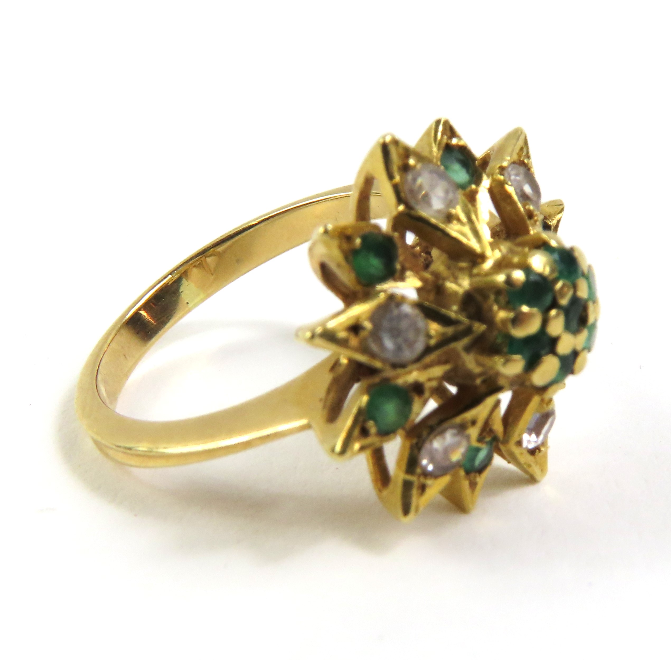 An unmarked emerald and diamond dress ring, finger - Image 3 of 4