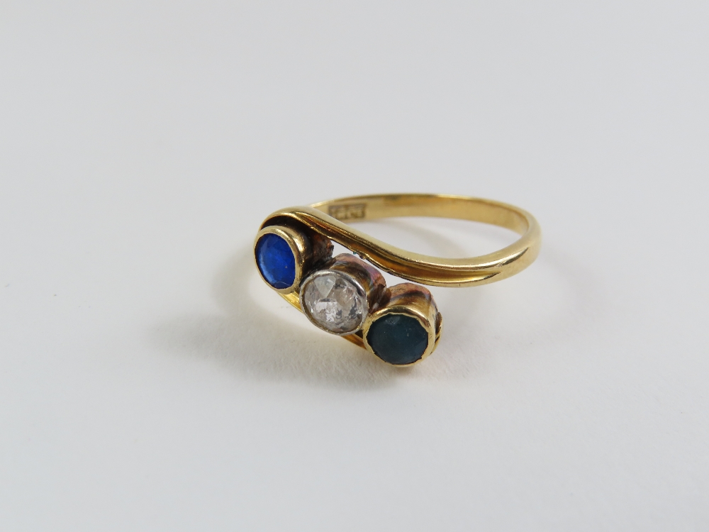 An early 20th century three stone twist ring, mark - Image 2 of 10