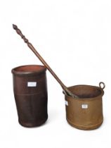 A salt glazed stick stand, a copper warming pan, s