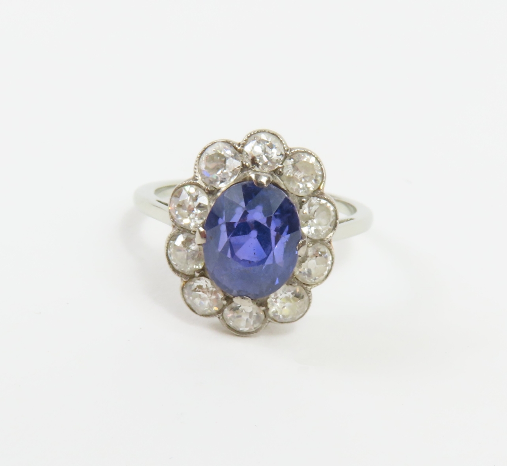 An early 20th century violet colour change sapphire and diamond cl - Image 7 of 17