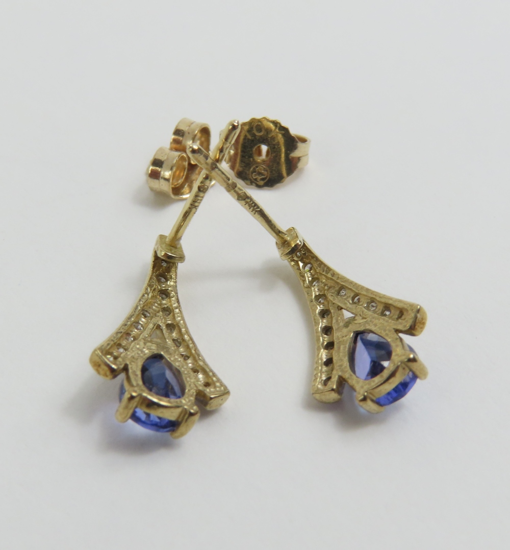 A pair of 9ct gold tanzanite and diamond stud earr - Image 2 of 4