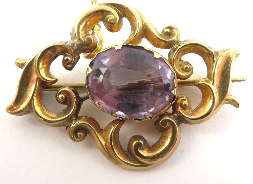 A Victorian amethyst set brooch, with scroll work - Image 2 of 5