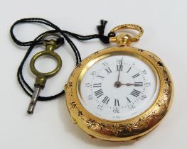 A French open faced half hunter pocket watch, the