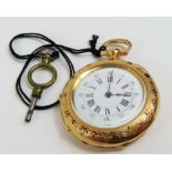 A French open faced half hunter pocket watch, the