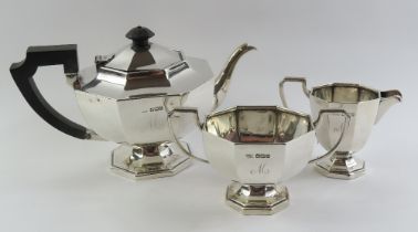 A three piece silver tea set, PFM, Sheffield, 1912
