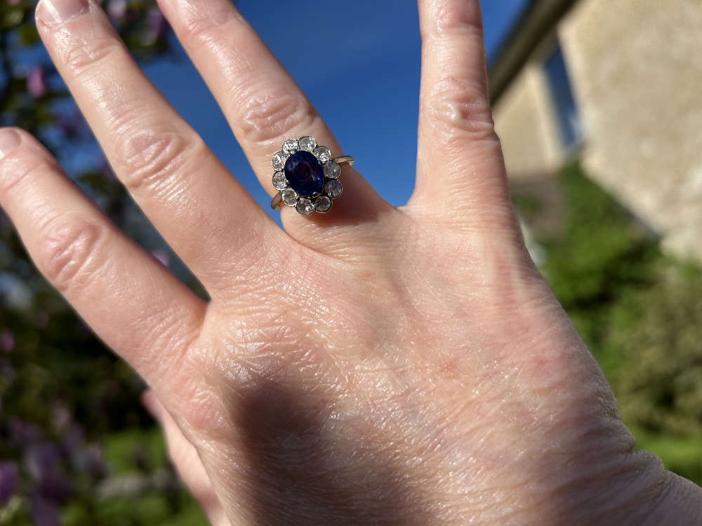 An early 20th century violet colour change sapphire and diamond cl - Image 12 of 17