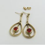 A pair of 9ct gold fire opal drop earrings, the op