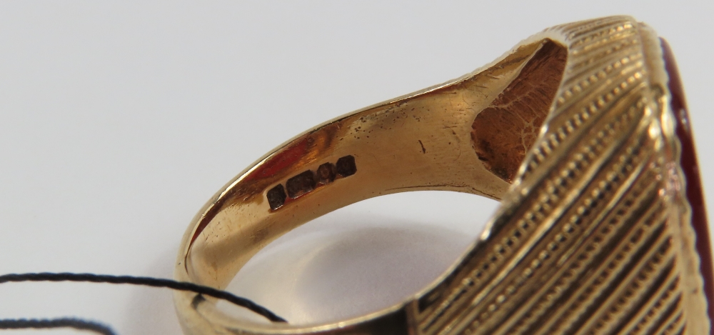 A 9ct gold carnelian set signet ring, the rectangu - Image 5 of 5
