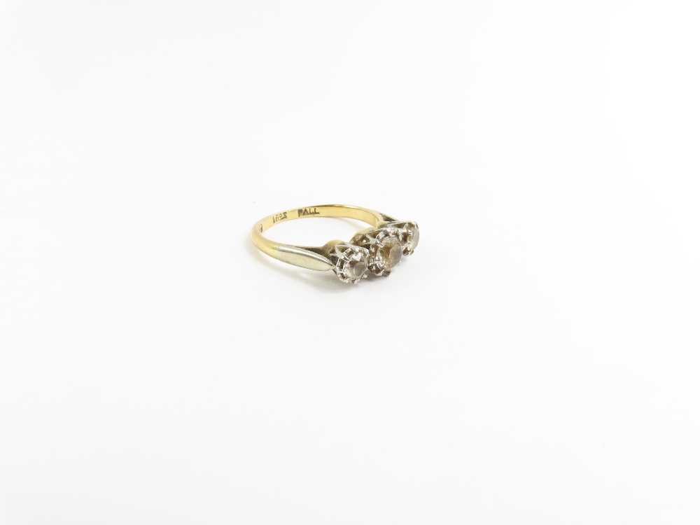 A three stone old cut diamond ring, marked '18ct', - Image 3 of 6