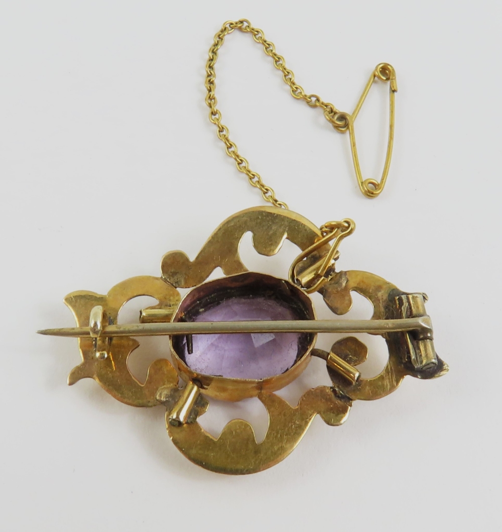 A Victorian amethyst set brooch, with scroll work - Image 5 of 5