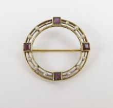 An Edwardian amethyst and seed pearl circlet brooc