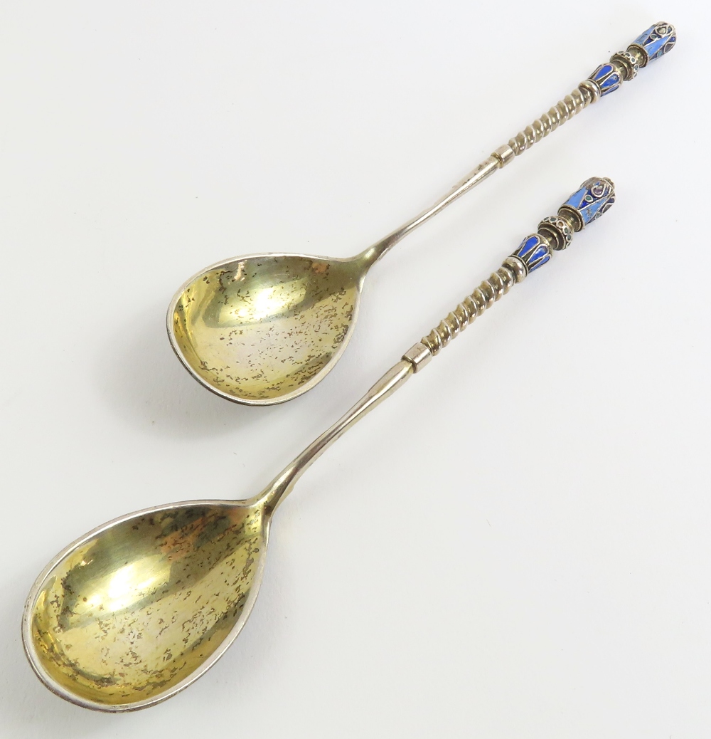 Two Russian silver spoons, marked “A.P 1888” and m - Image 2 of 6