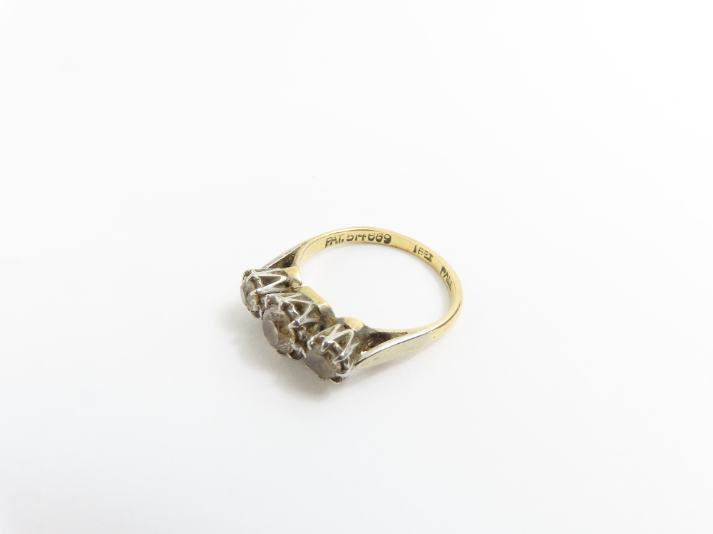 A three stone old cut diamond ring, marked '18ct', - Image 5 of 6