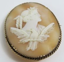 A well carved shell cameo brooch, depicting the go