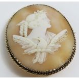 A well carved shell cameo brooch, depicting the go