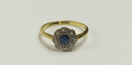 An early 20th century sapphire and rose cut diamond daisy