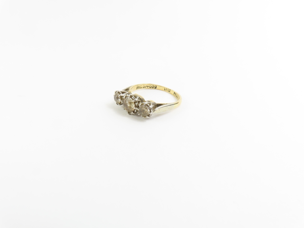 A three stone old cut diamond ring, marked '18ct', - Image 4 of 6