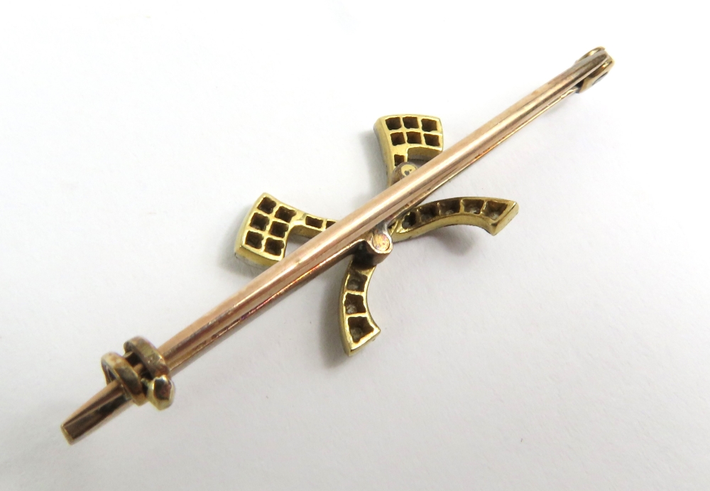 An early 20th century bar brooch set with two axe' - Image 2 of 3