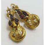 A pair of Victorian drop earrings, the teardrop sh