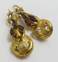 A pair of Victorian drop earrings, the teardrop sh