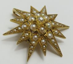 A Victorian split pearl and diamond starburst broo