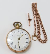 A 9ct rose gold cased open faced pocket watch, Joh