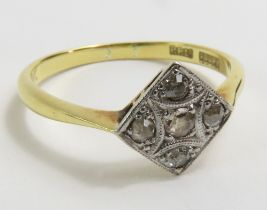 An early 20th century old cut diamond plaque ring,