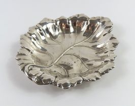 A silver cabbage-leaf dish, made by Barker Ellis S