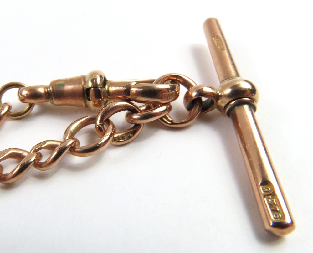 A 9ct rose gold Albert chain, with T-bar and swive - Image 4 of 7
