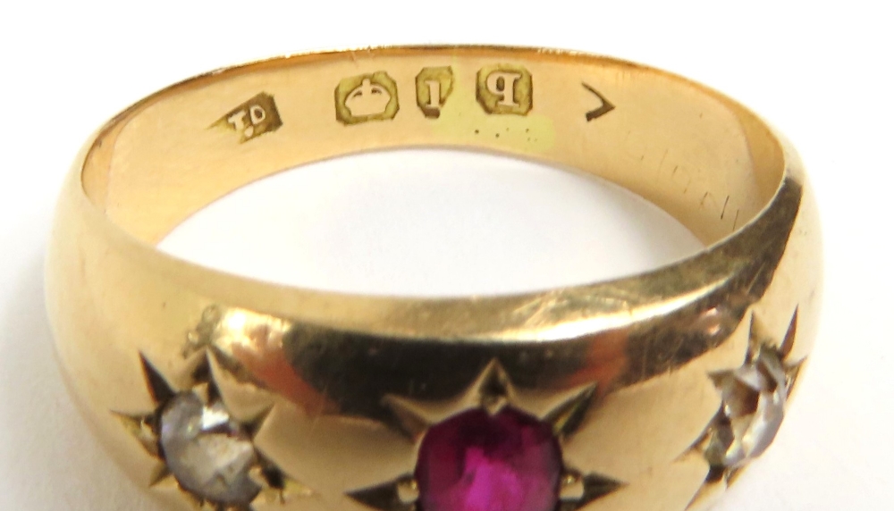 A Victorian gypsy ring, star set with a ruby and t - Image 3 of 4