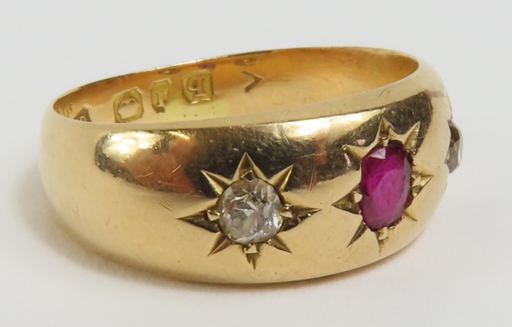 A Victorian gypsy ring, star set with a ruby and t - Image 4 of 4