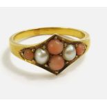 A Victorian split pearl and coral dress ring,