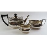 A silver three piece tea set, by Barker Brothers,