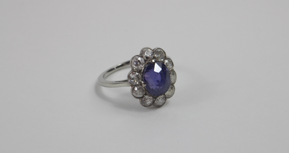An early 20th century violet colour change sapphire and diamond cl - Image 16 of 17