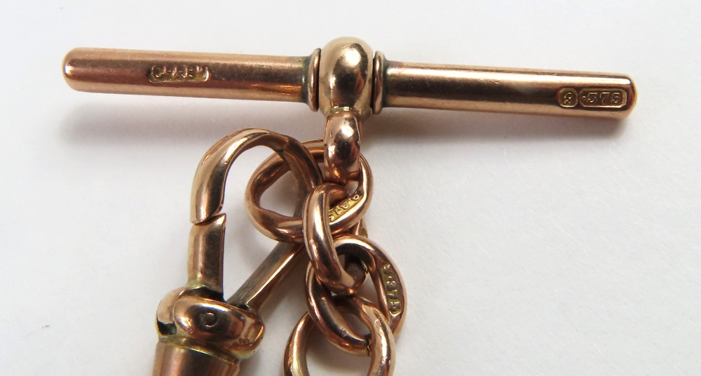 A 9ct rose gold Albert chain, with T-bar and swive - Image 3 of 7