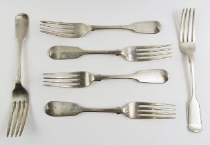 Six Victorian silver table forks of two different