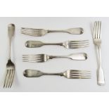 Six Victorian silver table forks of two different