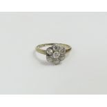 An Edwardian old cut diamond daisy cluster ring, t