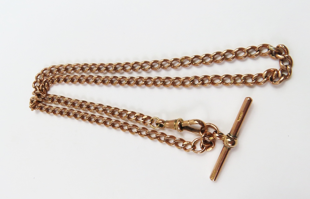 A 9ct rose gold Albert chain, with T-bar and swive