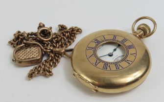 A 9ct gold Elgin half hunter pocket watch, the rou