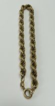 A 9ct gold hollow rope link bracelet, 21.7cm long,