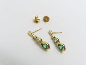 A pair of 18ct gold emerald and diamond drop earri