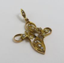 An Edwardian split pearl pendant, of foliate open