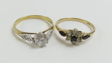 A 9ct gold sapphire and CZ ring, finger size Q and