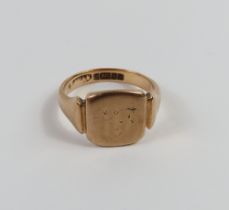 A 9ct gold signet ring, with square head and taper