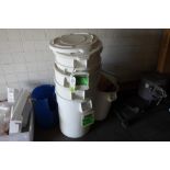 Lot of assorted Rubbermaid trash bins and lids