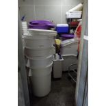 Lot of assorted Rubbermaid trash bins and lids