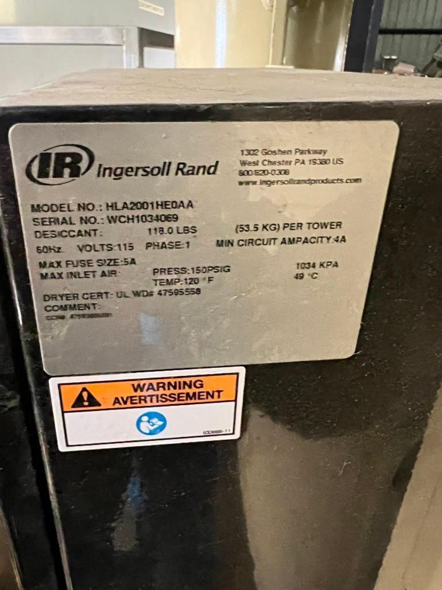 Ingersoll Rand Compressed Air Dryer - Image 3 of 5