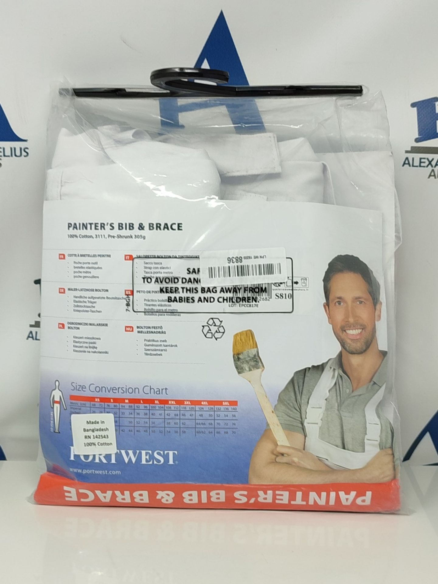 Portwest S810 Bolton Painters Bib and Brace Cotton Overalls White, X-Small - Image 3 of 3