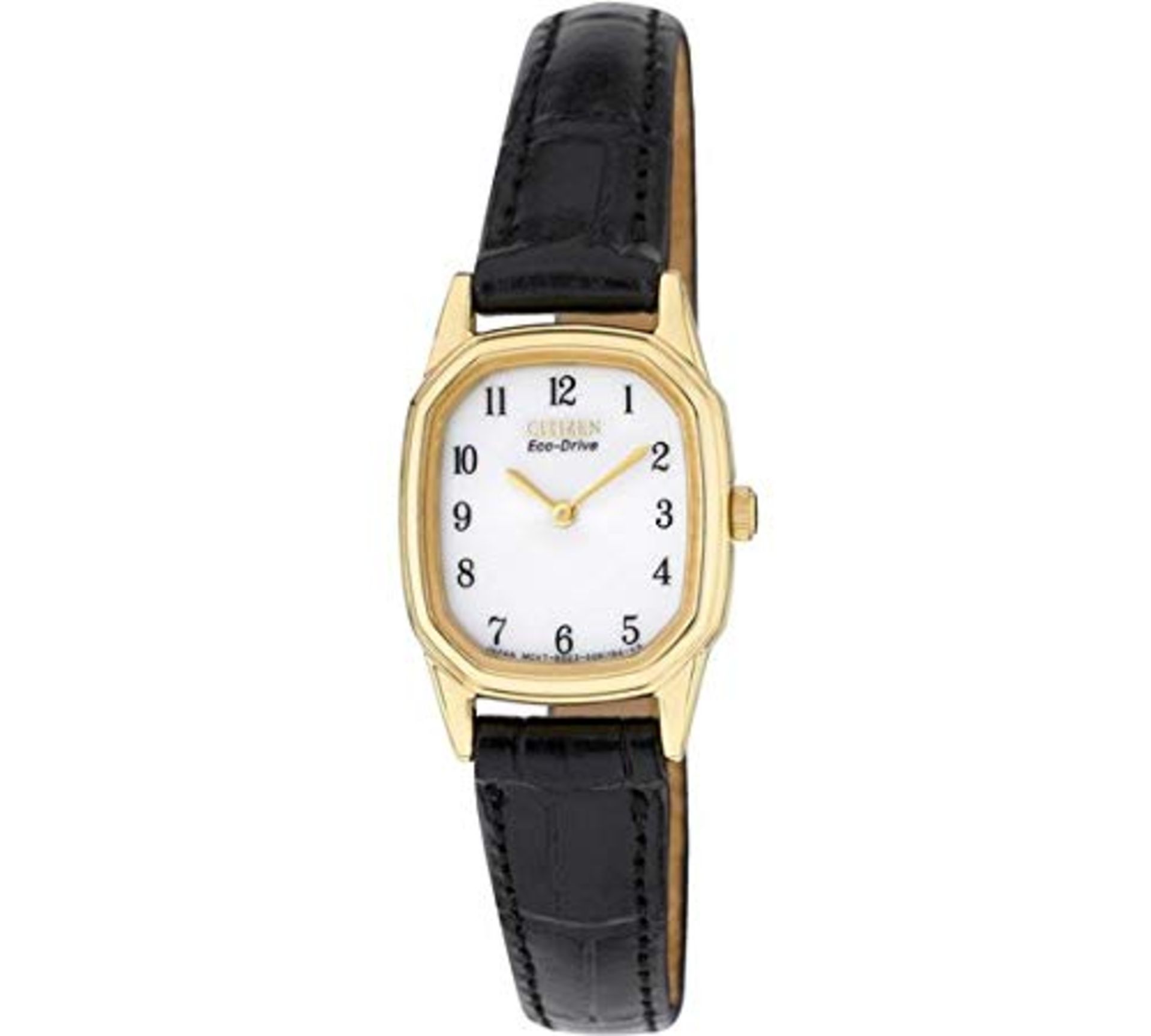 RRP £99.00 Citizen Ladies' Gold Tone Black Strap Eco-Drive Watch.